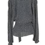 Max Studio Polka Dot Print Long Sleeve Wrap Top Side Tie Belt Blouse Black White Photo 4