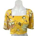 H&M  Yellow Floral Square Neck Short Sleeve Open Tie Back Blouse Crop Top Size XS Photo 0