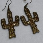Source Unknown Western Bronze Rhinestone Bedazzled Cactus Fish Hook Earrings sou Photo 0