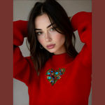 Vintage heart embroidered sweater Coldwater Creek, Red, Sweater, Floral Grandma Size L Photo 1