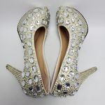 Cinderella Crystal Glass Rhinostones Beaded Wedding Heel Shoes Sz 42 Red Bottom Silver Photo 11