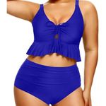 Daci Women Two Piece Swimsuit High Waisted Bikini Set Ruffle (255) Blue Size M Photo 2