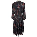 Reba Medium Midi Dress Paisley Long Balloon Sleeve Embroidered Lined Tasseled Black Photo 7