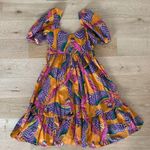 Farm Rio  - Macaw Print Puff Sleeve Dress in Orange & Purple Multi Photo 3