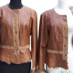 Cache Lamb Leather Lamb Fur Trim Suede Jacket Coat Lined Embellshed NWT $598 Photo 1