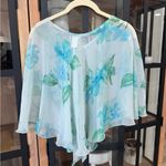 R & M Richards Vintage y2k Sheer Floral Poncho Blouse flower turquoise arm cover Photo 3