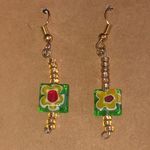 Colorful Floral Millefiori Boho Earrings Red Photo 1