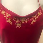 Victoria's Secret VTG Victoria’s Secret 100% Red Silk Slip Dress Sz L Gold Floral Embroidery Photo 3