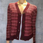 Ann Taylor women’s Textured Knitted Striped V-neck Wedge burgundy Cardigan sz SP Photo 2