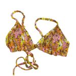 Xhilaration Yellow Bikini Top Juniors' S Bikini Top Coral Halter Neck Smocked Photo 1