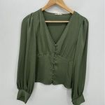 Prómesa Promesa Womens Green Satin Button Front Top Size S Coquette Forest Fairy Photo 0
