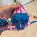 Women large Colorful Fringe triangle Bikini top side ties bottom hearts stitch Pink Photo 3