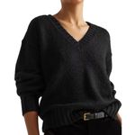 NWOT LAUREN RALPH LAUREN Black Metallic Thread Ribbed Long Sleeve Sweater Size XL Photo 2