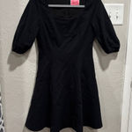 Kate Spade Black Ponte Knit Puff Sleeve Mini Dress Flared Skirt Women's Small Photo 0