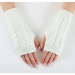 Women’s Cable Knit Fingerless Gloves White One Size Photo 2