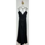 La Femme  Cross Back Satin Jersey Trumpet Gown in Black Size US 12 Photo 2