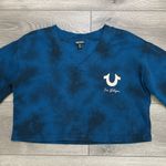 True Religion Foil Logo V Neck Crop Long Sleeve Sweatshirt Blue Poseidon Small Photo 2