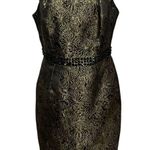 Carmen Marc Valvo Dress 10 Black Gold Floral Brocade Jacquard Beaded Cocktail Photo 0