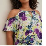 Torrid Purple Yellow Floral Chain Link Georgette Cold Shoulder Top 2X Photo 1