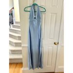 NWT Showpo Adriene Baby Blue Satin Plunge Babydoll Slit Halter Maxi Dress Size 4 Photo 1
