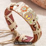 Vibrant Chic Peace Symbol Bohemian Leather Cuff Bracelet -  Print Photo 1
