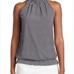 Adrianna Papell  Sleeveless Mock Neck Blouse Smock Ivory Black Gingham Photo 0