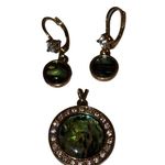 MCM New Nina Richie Gold Tone Abalone & Rhinestone Earrings & Pendent Vtg Set Photo 2