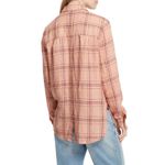 Free People Women’s  No Limits Plaid Linen Shirt Button Down Peach Long Sleeve XS Photo 1