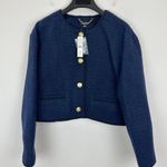 J.Crew  Tweed Bomber Lady Jacket Navy Wool Blend Preppy Cropped Relaxed US 12 NWT Photo 7