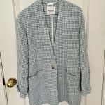 Madewell White Blue Linen Collarless Blazer in Gingham Check Photo 3