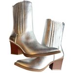 Forever 21 Ankle Boots New Metallic Silver Women's booties Size 7 Block Heel Faux leather Photo 4