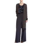 Lafayette 148 Silk Blend Long‎ Sleeve Navy Blue Striped Mid Length Cardigan Sz L Size L Photo 2