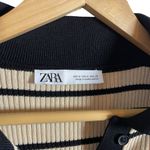 ZARA NWOT Collared Ribbed Striped Button Sweater in Ivory/Black Size M Photo 7