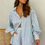 Commence Commense Navy and White Striped Shirt Photo 0