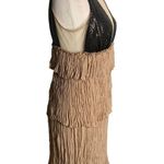 Vintage Y2K BCBG Pleated Mini Dress XS Tan Sequin Mesh Top Lined Zip Layered Photo 5