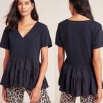 Anthropologie  Maeve Black V-neck Louisa Tiered Peasant Babydoll Tee Shirt Top XS Photo 1