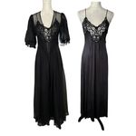 Vintage VAL MODE Lingerie Set Peignoir Nightgown Slip Dress With Robe 60s 70s S Black Photo 1