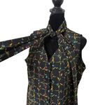 Yves St. Clair Bow Tie Neck Blouse Women 12 P Black Floral Feminine Retro VTG Size 12P Photo 2