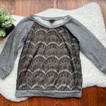 Wet Seal Grey Black Lace French Terry 3/4 Sleeve Sweatshirt Photo 0