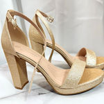 Forever Chunky Heel Low Platform Formal Sandal Heels Glitter Size 6 Gold Photo 0
