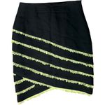 Vintage 90s Black Green Ribbon Ruffle Stripe Wool Pencil Knee Length Skirt sz 6 Photo 1