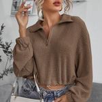 SheIn Brown Waffle Knit Cropped Sweater Photo 0