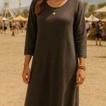 Old Navy  Ribbed Charcoal Long Sleeve Midi Dress Loungecore Spring Easter Boho M Photo 0