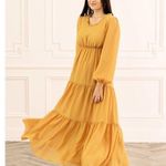 Rachel Parcell Mustard Yellow Ruffled Tiered Long Sleeve Maxi Dress Textured Photo 13