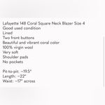 Lafayette 148  Coral Square Neck Blazer Size 4 Photo 7