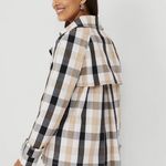 Ann Taylor  Medium Weekend Collection tan black cream Plaid Short Trench Coat Photo 5