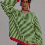 Free People NEW  Oversized Striped Crew~Pink Clover~pink/green/white~small~HTF! Photo 4
