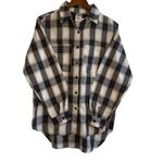 Princess Polly  Oversized Plaid Button Down Shirt Beige Navy Flannel Shacket Sz 0 Photo 1
