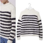 Topshop Fuzzy Knit Sweater Womens 6 Ivory Black Stripe Alpaca Mock Neck Cozy Photo 2