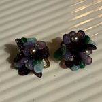 Vintage MCM 1950s West Germany Demi Parure Purple Green Glass Floral Screw Back Photo 8